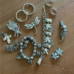 Silver Fashion Jewelry Set for Women Brooch Pins Hoop Earrings